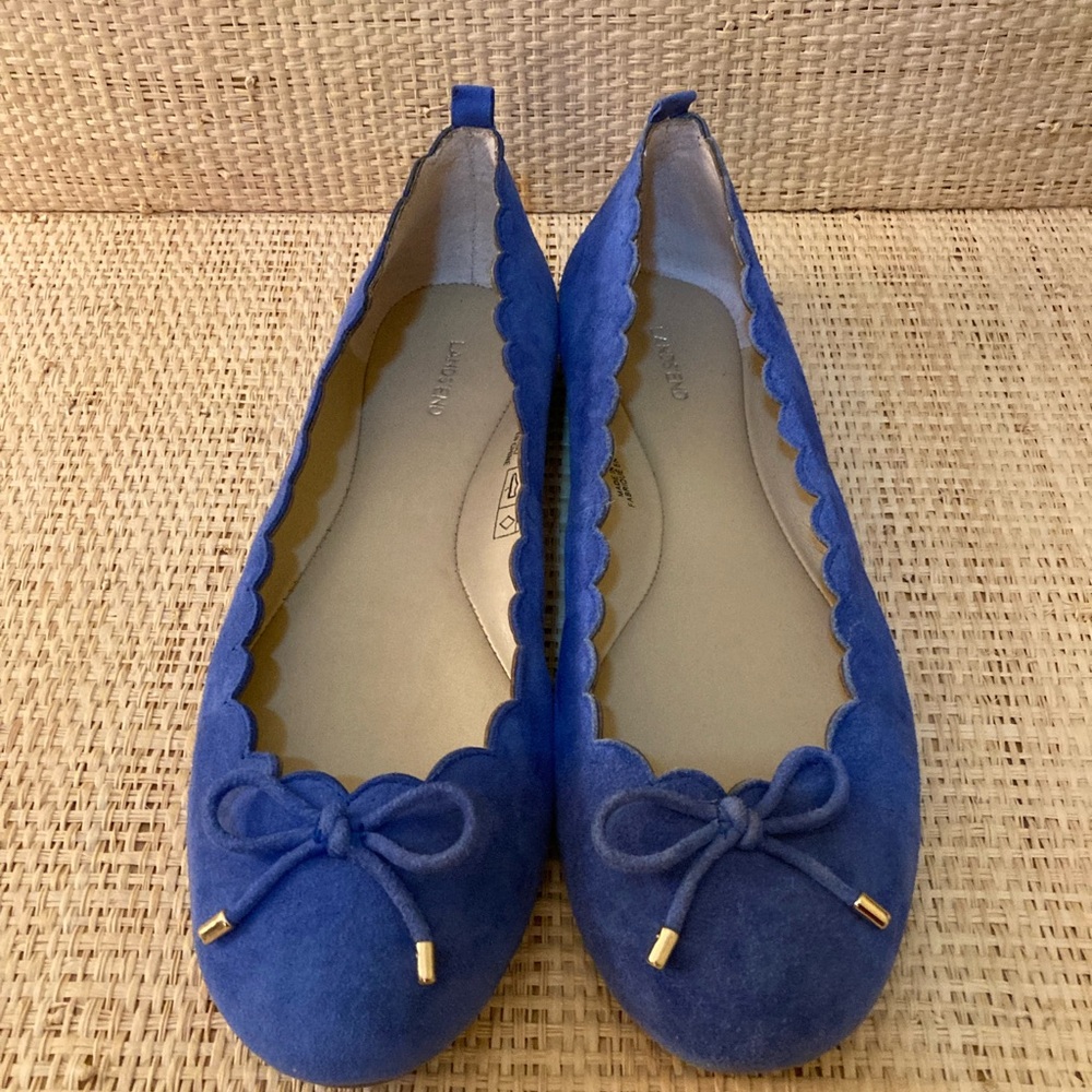 Lands End Blue Suede Scalloped Ballet Flats